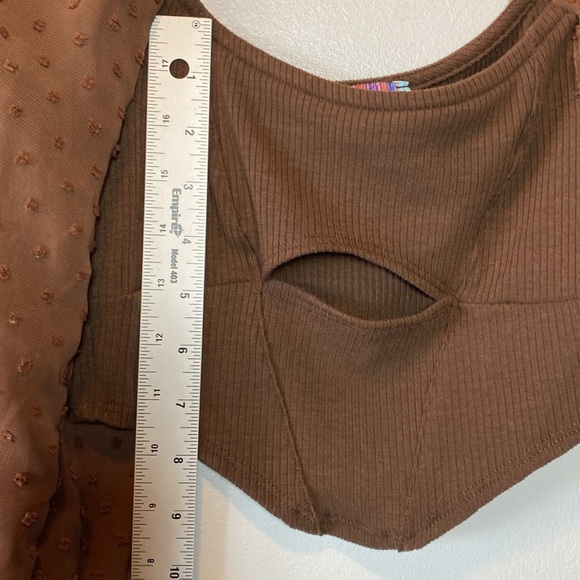 Urban Outfitters Puff Sleeve Blouse Women’s XS Chocolate Brown Cropped Boho Top - Picture 16 of 17
